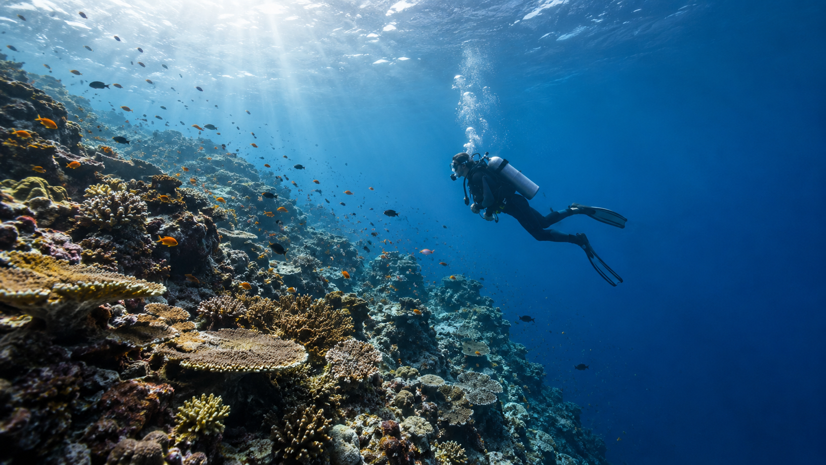 Underwater diving scene in Addu City, Maldives